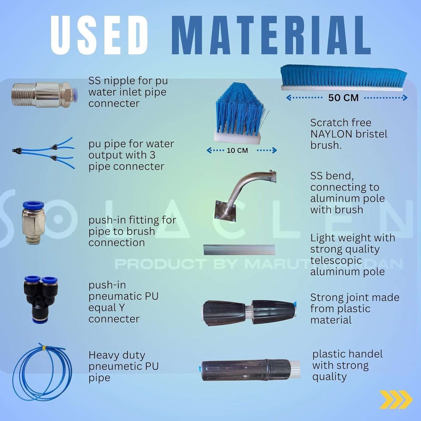 Solar Panel Cleaning Brush Kit Heavy-Duty Nylon Water Brush with PU Pipe & Aluminium Flexible Telescopic Pole 2M to 6M for Solar Panels (6 Meter, Blue)