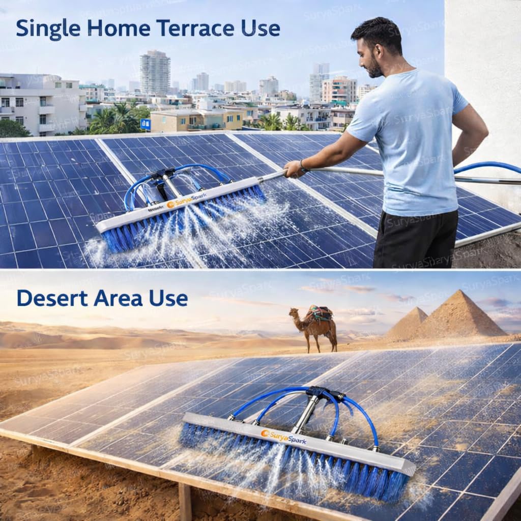 Solar Panel Cleaning Brush Kit Heavy-Duty Nylon Water Brush with PU Pipe & Aluminium Flexible Telescopic Pole 2M to 6M for Solar Panels (6 Meter, Blue)
